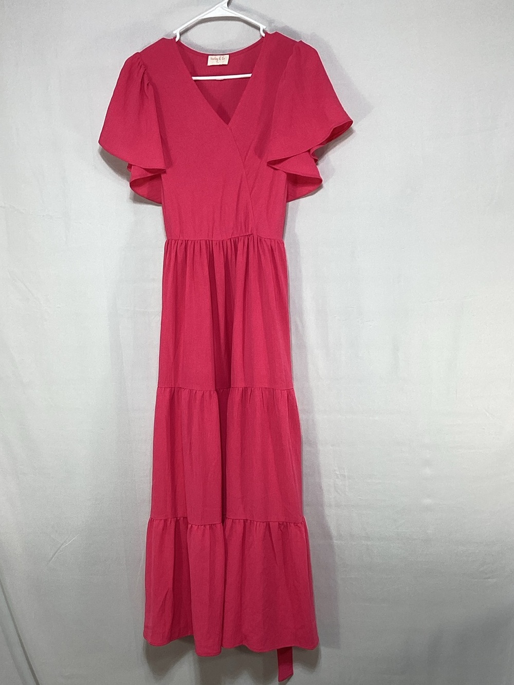 Hailey &Co Small Pink Tiered Maxi Dress with Flutter Sleeves